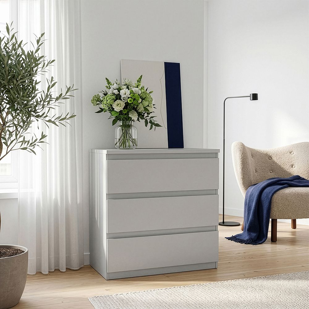 Eronis Wooden Chest Of 3 Drawers in Light Grey