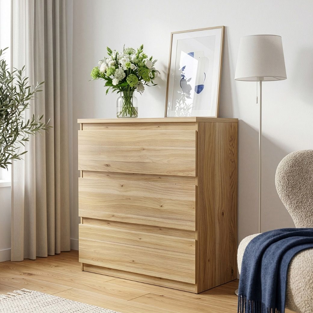 Eronis Wooden Chest Of 3 Drawers in Mauvella Oak