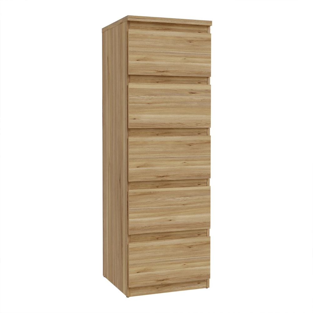 Eronis Tall Wooden Chest Of 5 Drawers in Mauvella Oak