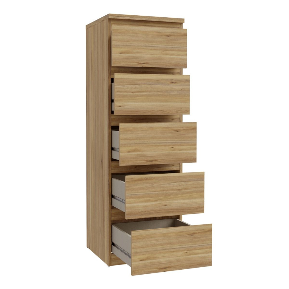 Eronis Tall Wooden Chest Of 5 Drawers in Mauvella Oak