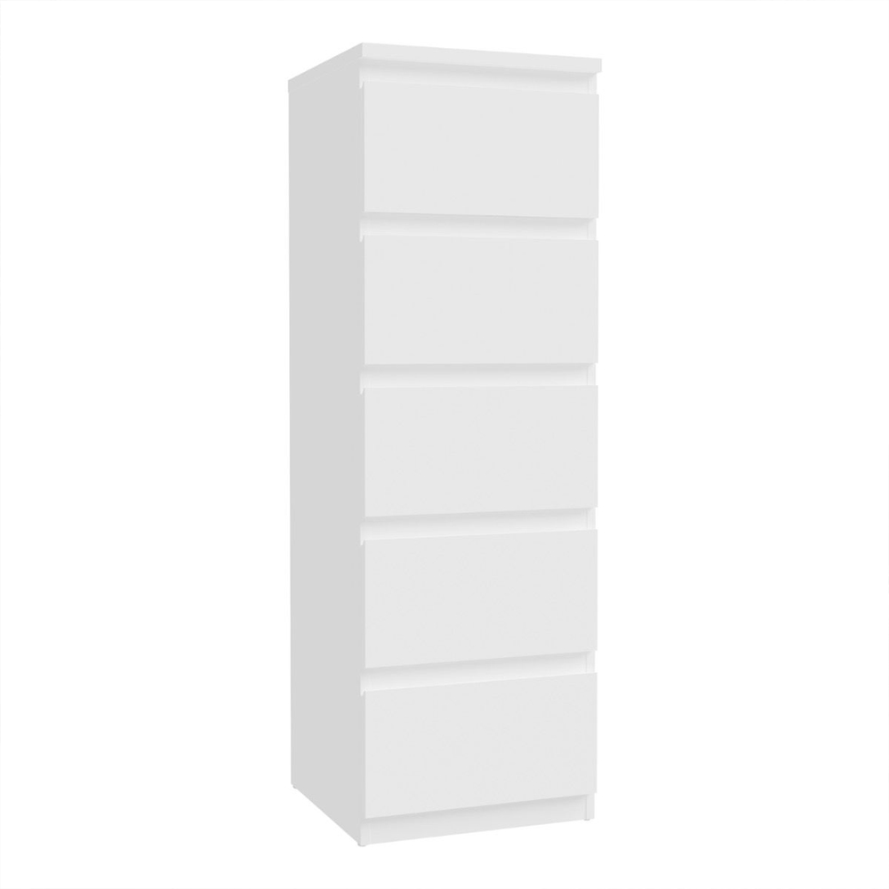 Eronis Tall Wooden Chest Of 5 Drawers in White