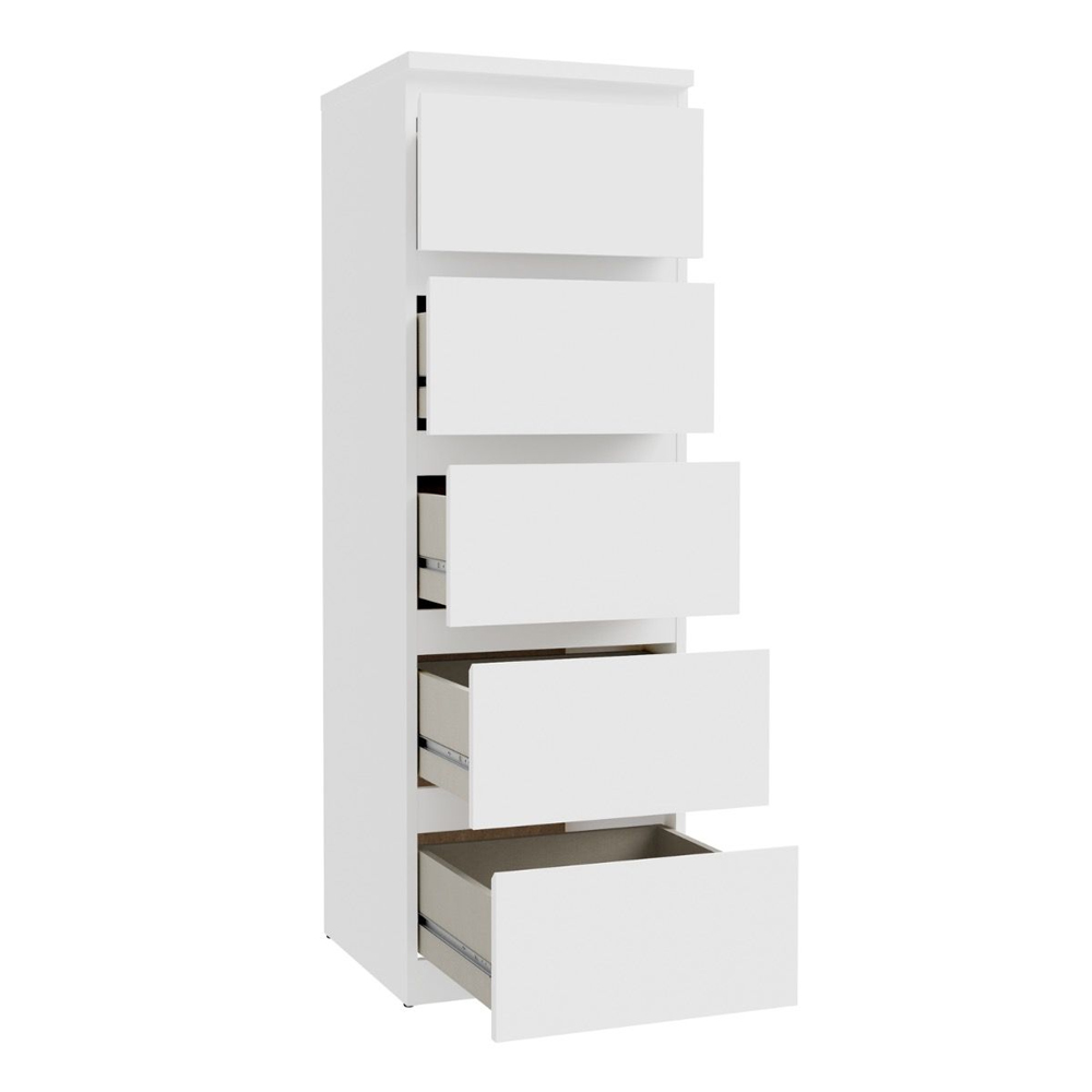 Eronis Tall Wooden Chest Of 5 Drawers in White