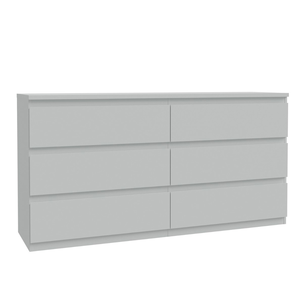 Eronis Wide Wooden Chest Of 6 Drawers in Light Grey