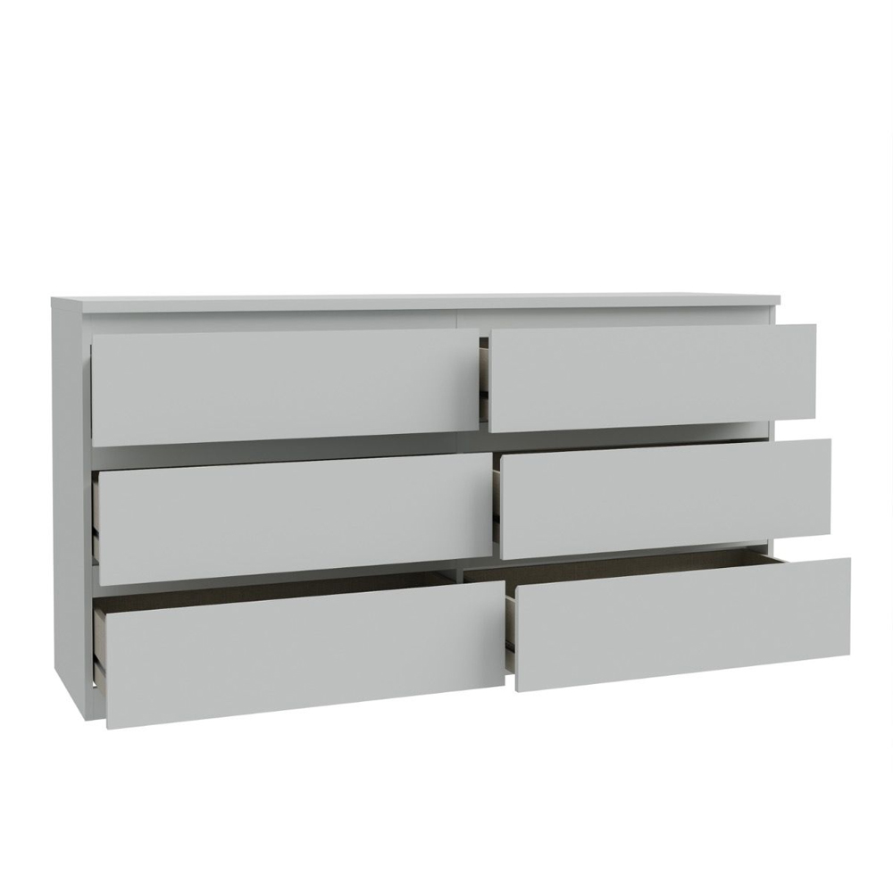 Eronis Wide Wooden Chest Of 6 Drawers in Light Grey