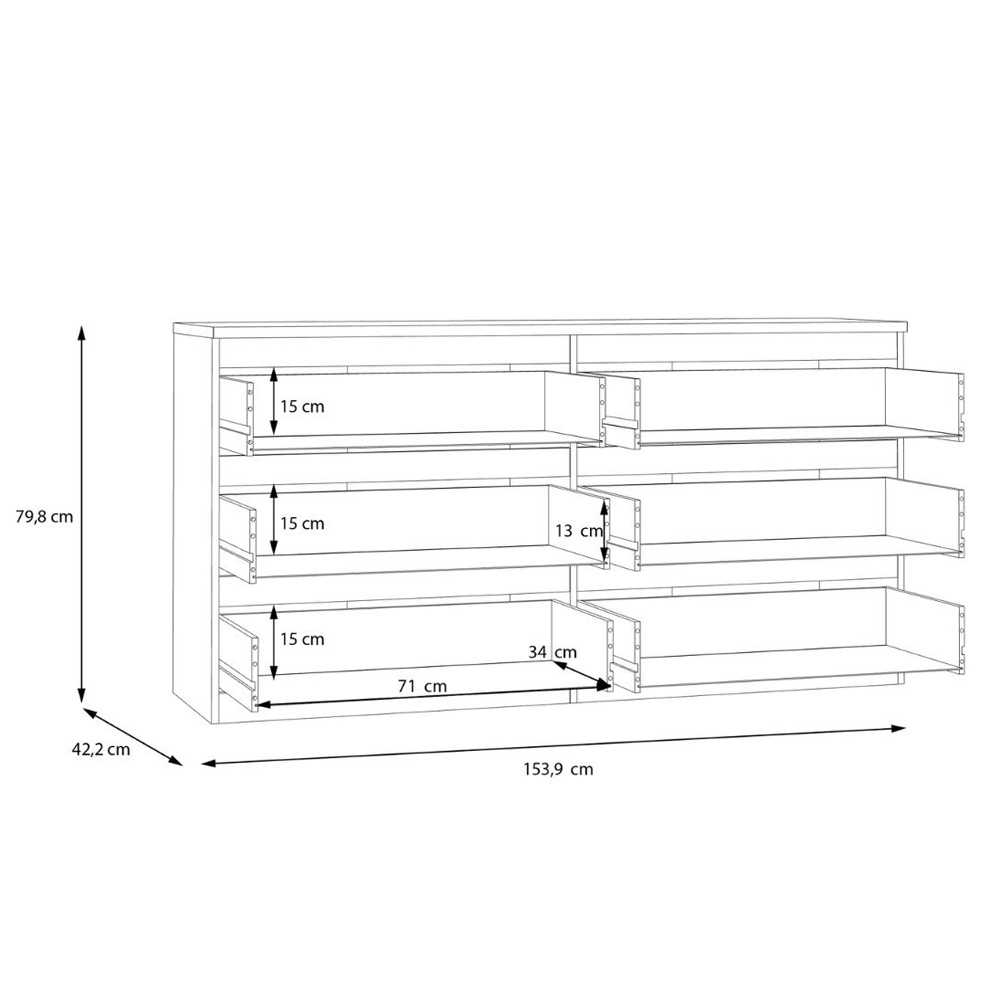 Eronis Wide Wooden Chest Of 6 Drawers in Light Grey
