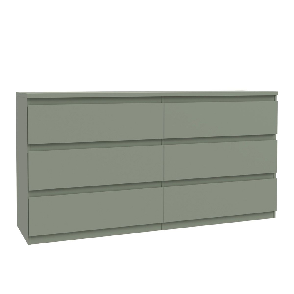 Eronis Wide Wooden Chest Of 6 Drawers in Sage Green