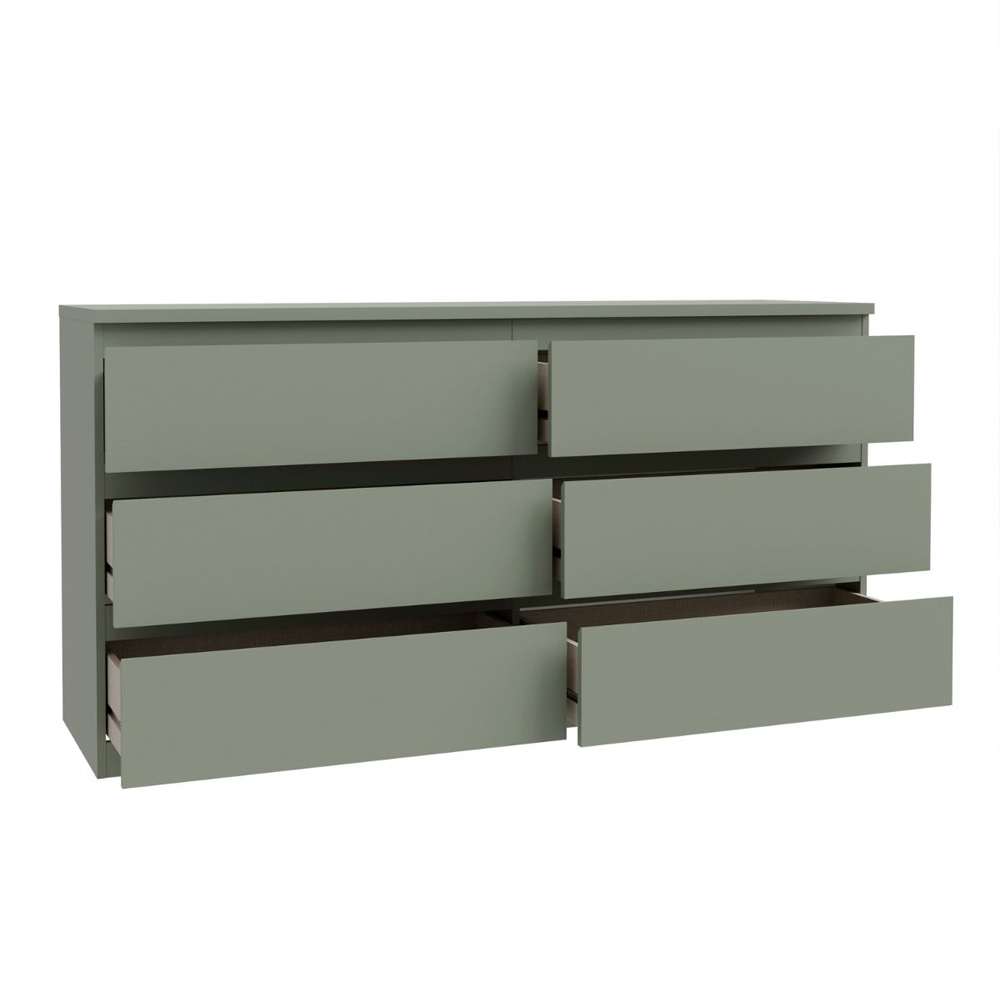 Eronis Wide Wooden Chest Of 6 Drawers in Sage Green