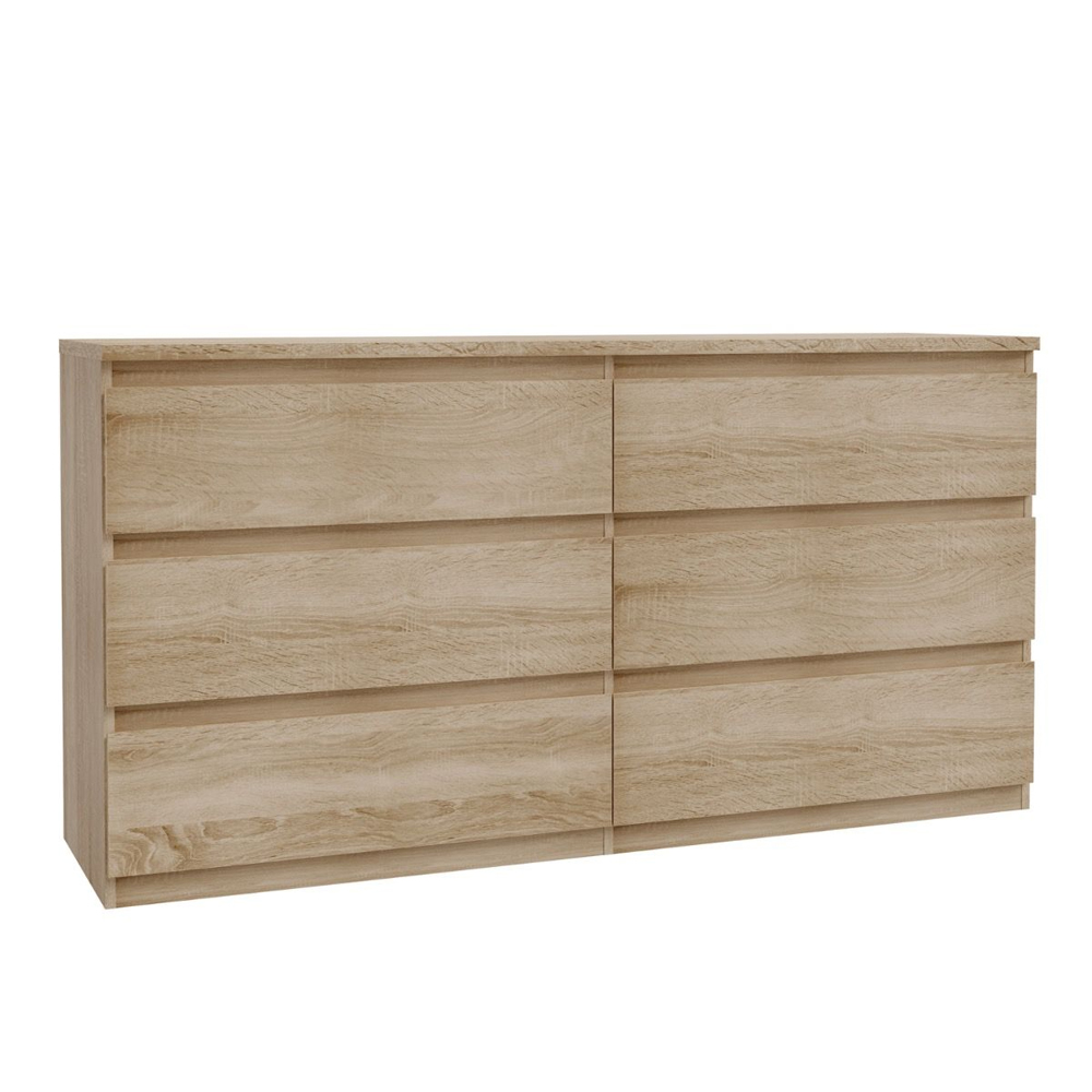 Eronis Wide Wooden Chest Of 6 Drawers in Sonoma Oak