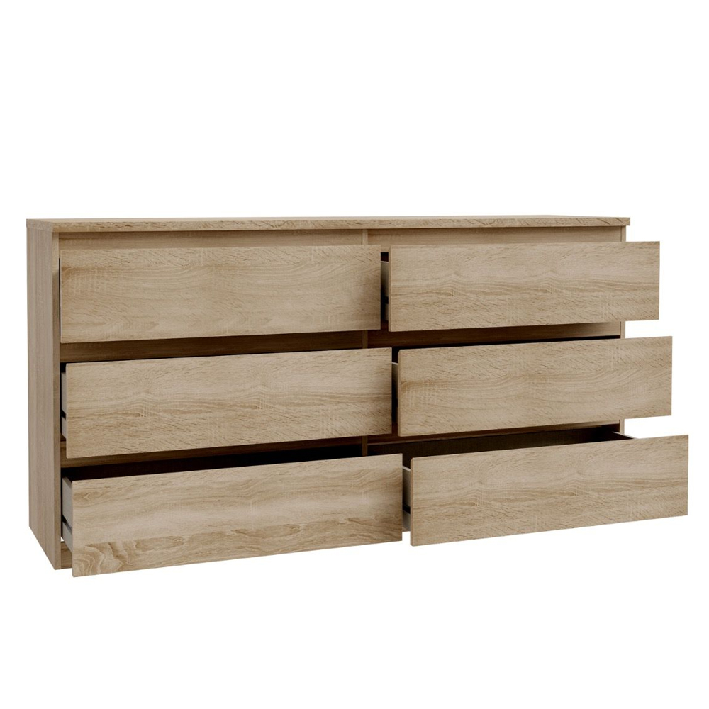 Eronis Wide Wooden Chest Of 6 Drawers in Sonoma Oak