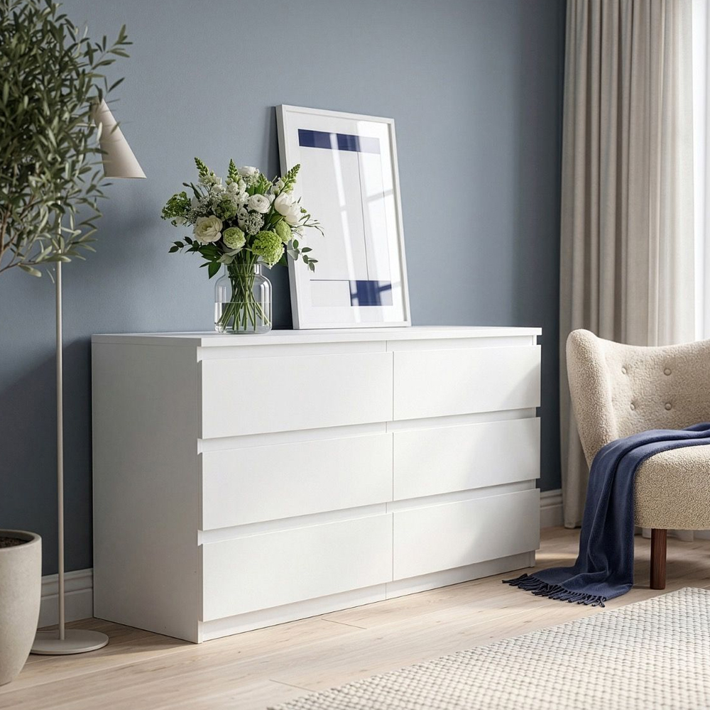 Eronis Wide Wooden Chest Of 6 Drawers in White