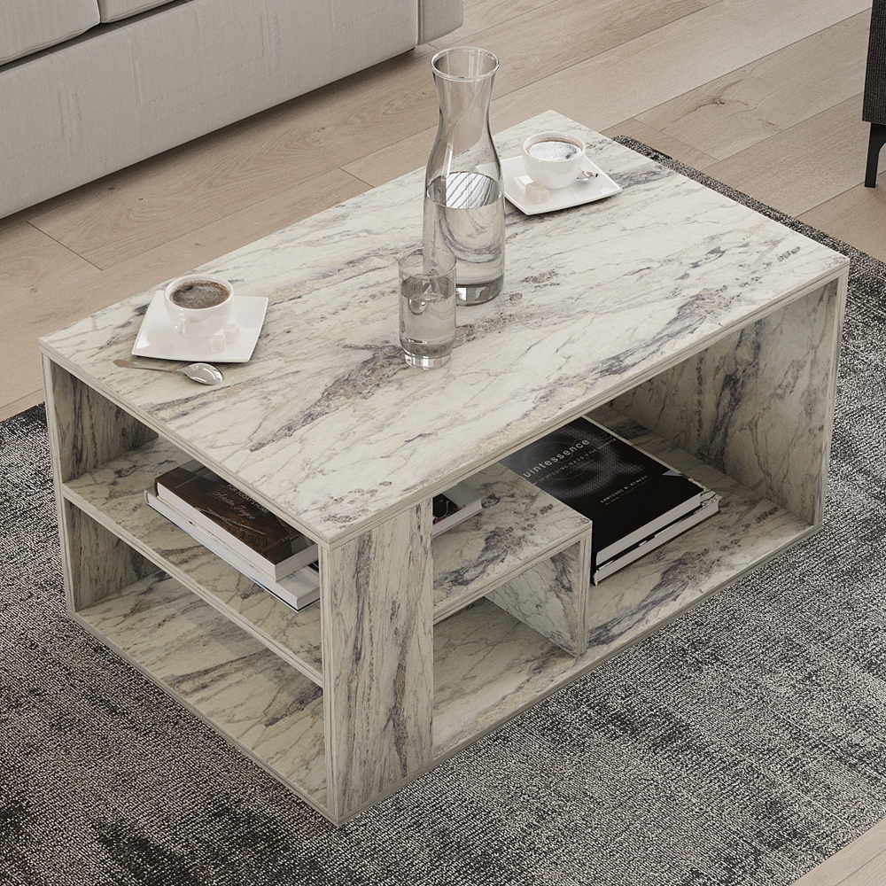 Eros Rectangular Wooden Coffee Table in Freesia Marble Effect