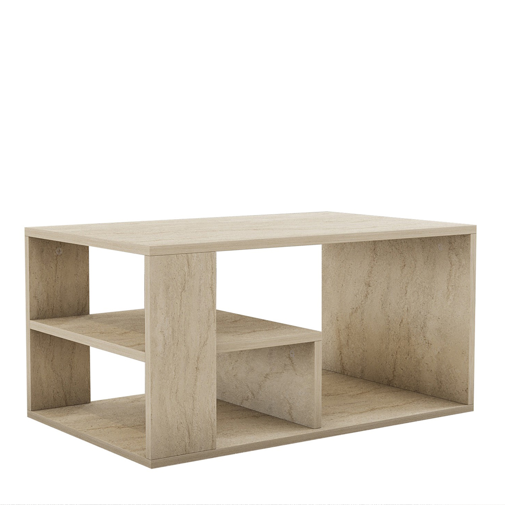 Eros Rectangular Wooden Coffee Table in Travertine Marble Effect