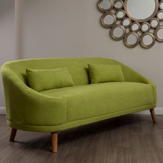 Photo of Errai upholstered linen fabric 3 seater sofa in green