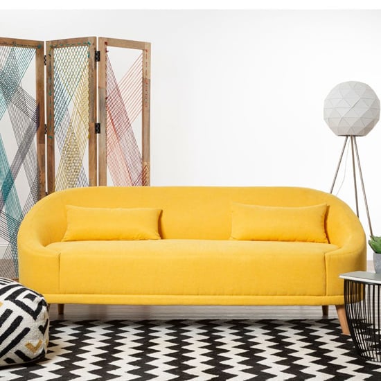 Product photograph of Errai Upholstered Linen Fabric 3 Seater Sofa In Yellow from Furniture in Fashion