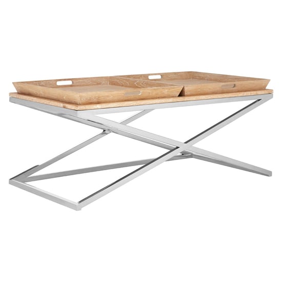 Read more about Errai wooden tray coffee table with steel frame in natural