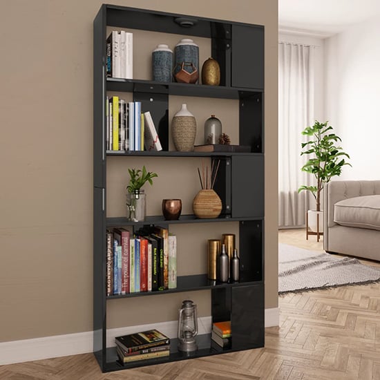 Errigal High Gloss Bookcase And Room Divider In Black