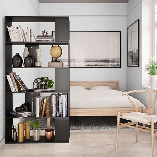 Errigal Wooden Bookcase And Room Divider In Black