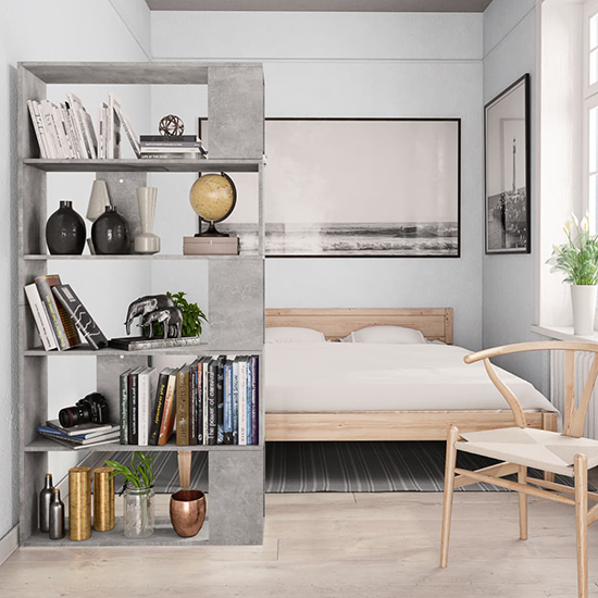 Errigal Wooden Bookcase And Room Divider In Concrete Effect
