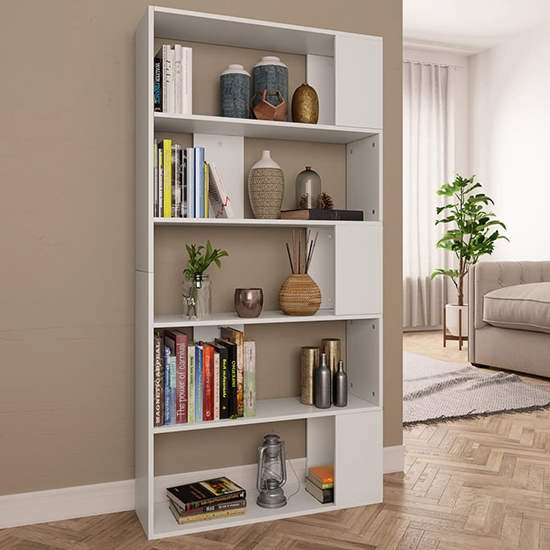 Errigal Wooden Bookcase And Room Divider In White Furniture in Fashion