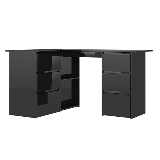 Errol Corner High Gloss Computer Desk With 4 Drawers In Black_2