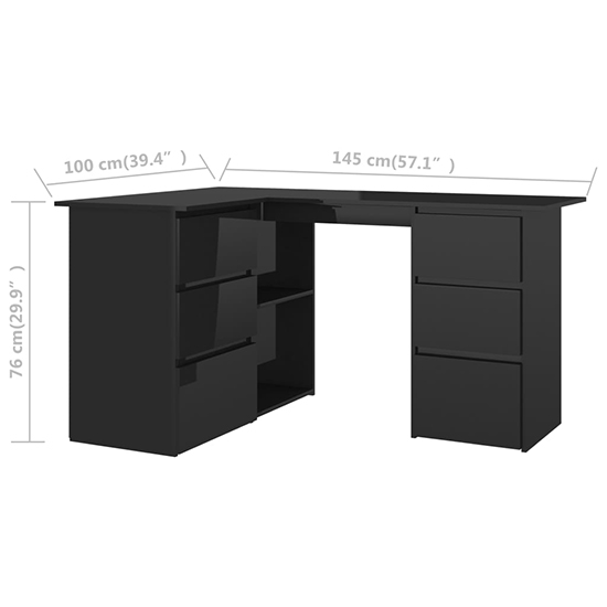 Errol Corner High Gloss Computer Desk With 4 Drawers In Black_6
