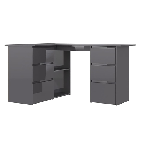 Errol Corner High Gloss Computer Desk With 4 Drawers In Grey_2