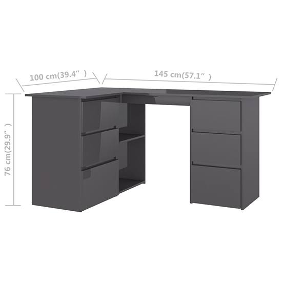 Errol Corner High Gloss Computer Desk With 4 Drawers In Grey_6