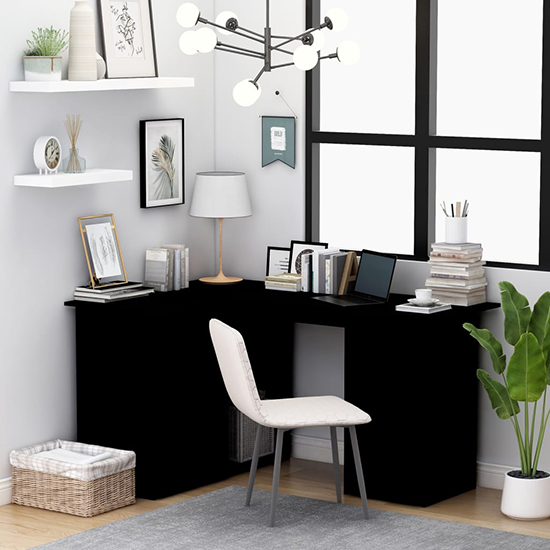 Photo of Errol corner wooden computer desk with 4 drawers in black