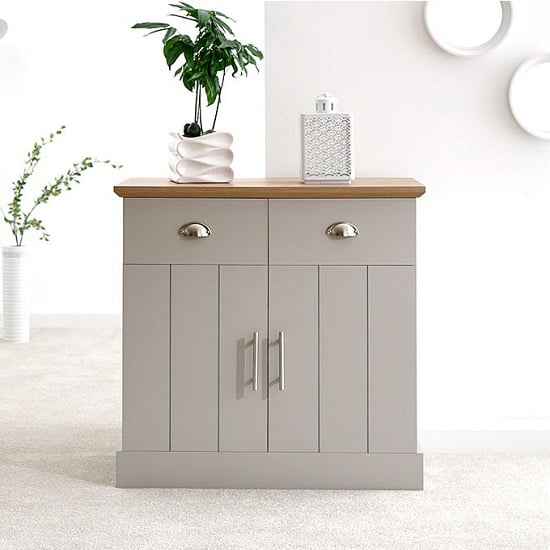 Read more about Kirkby compact sideboard in grey with oak effect top