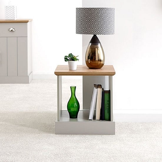 Product photograph of Kirkby Wooden Lamp Table In Grey With Oak Effect Top from Furniture in Fashion