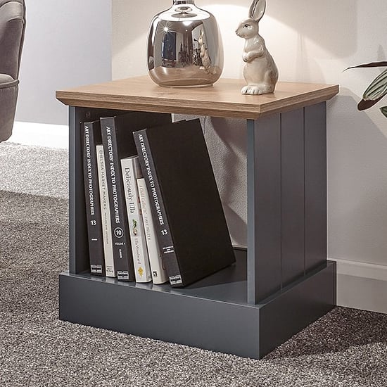 Kirkby Wooden Lamp Table In Slate Blue With Shelf