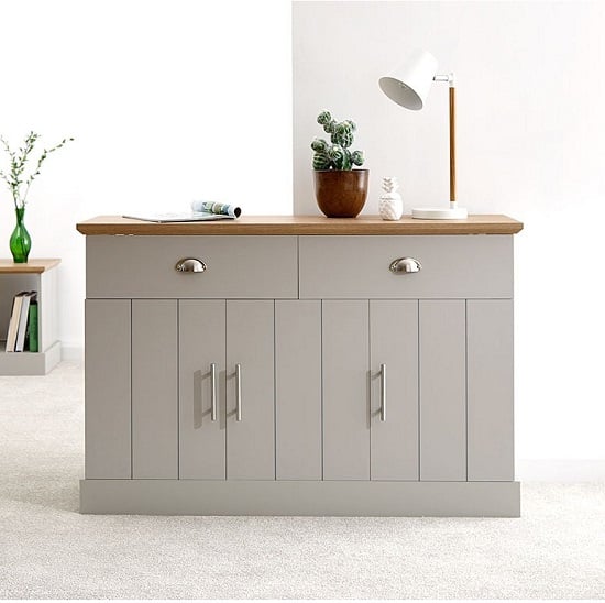 Read more about Kirkby large sideboard in grey with oak effect top