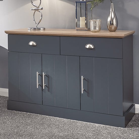 Read more about Kirkby large wooden sideboard with 3 doors 2 drawers in blue