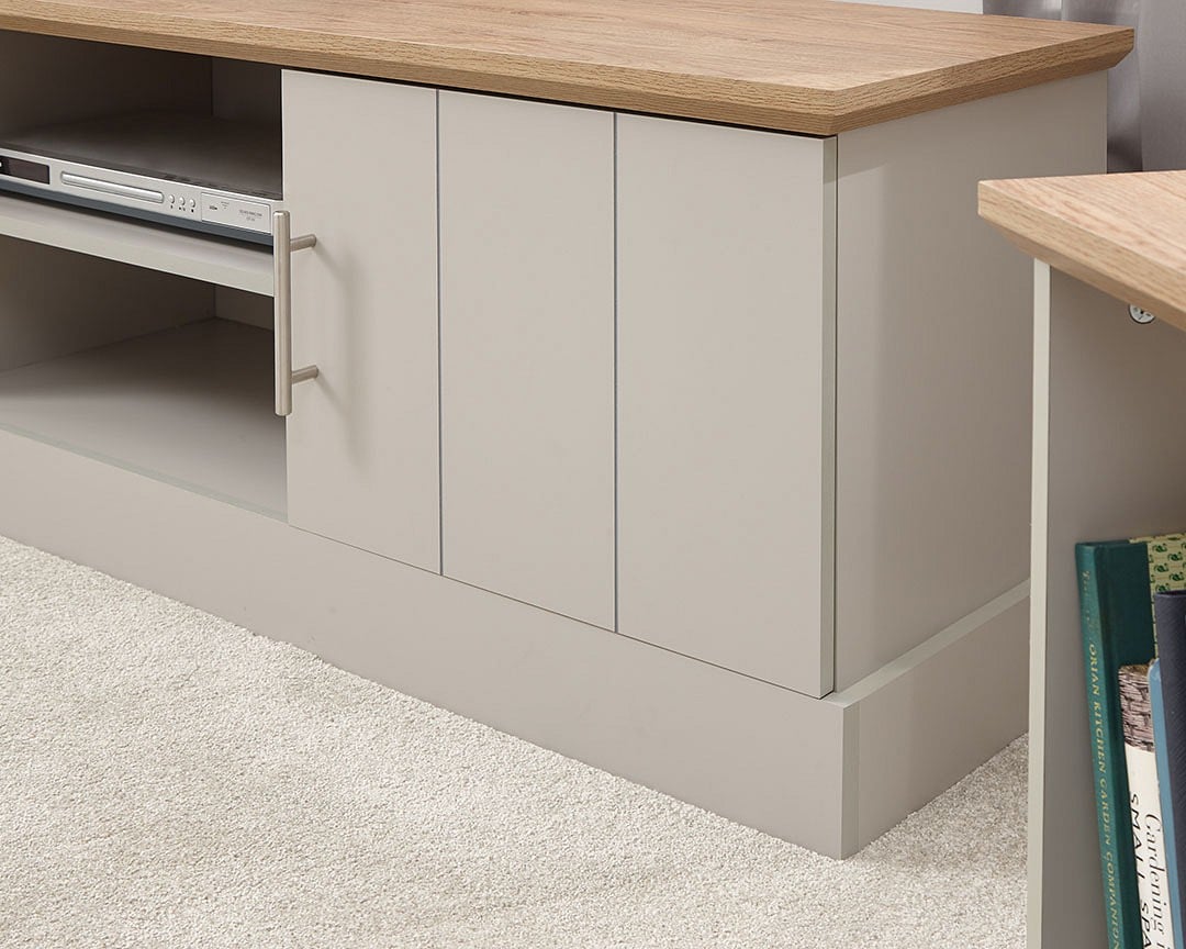 Kirkby Wooden Large TV Stand In Grey With Oak Effect Top_4