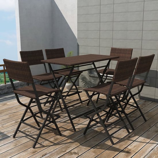 Product photograph of Esher Outdoor Rattan 7 Piece Folding Dining Set In Brown from Furniture in Fashion