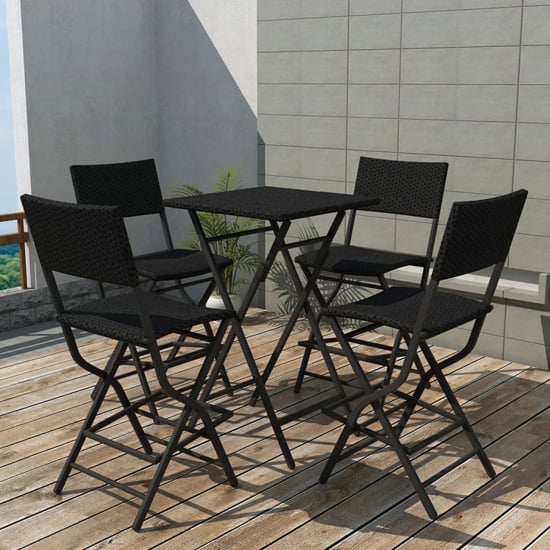 Product photograph of Esher Outdoor Square Rattan 5 Piece Folding Dining Set In Black from Furniture in Fashion