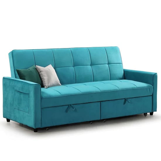 Product photograph of Elegances Plush Velvet Sofa Bed In Teal from Furniture in Fashion