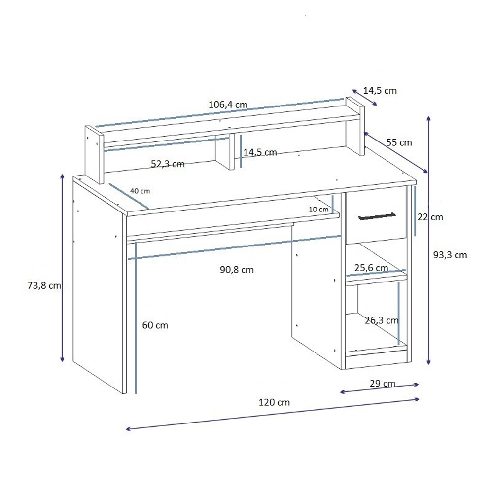 Eslem Wooden Computer Desk in White