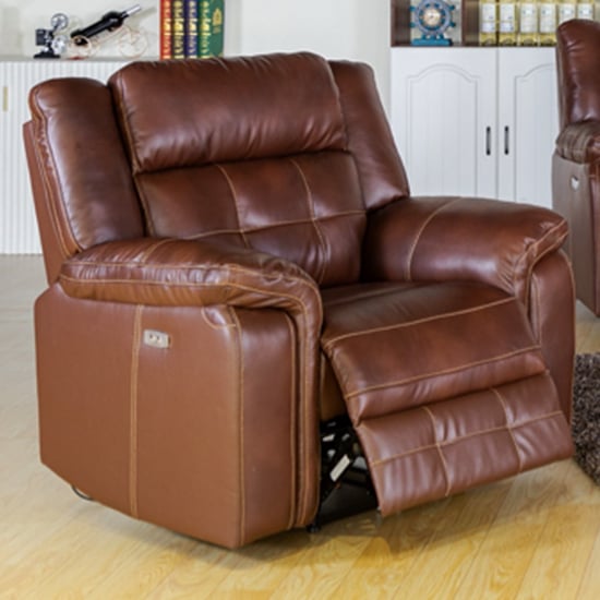 Product photograph of Essen Electric Leather Recliner 1 Seater Sofa In Brown from Furniture in Fashion