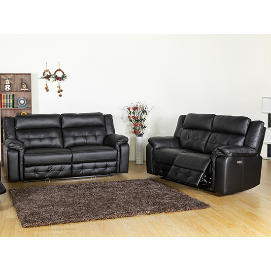 Product photograph of Essen Electric Leather Recliner 3 2 Sofa Set In Black from Furniture in Fashion