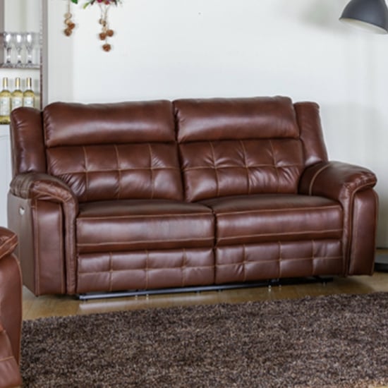 Product photograph of Essen Electric Leather Recliner 3 Seater Sofa In Brown from Furniture in Fashion