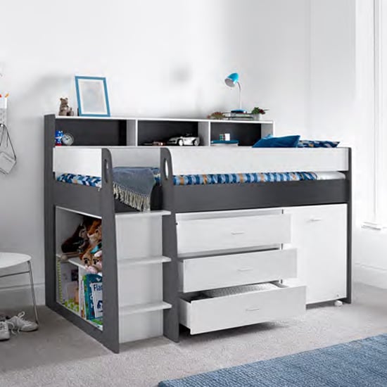 Product photograph of Essen Wooden Mid Sleeper Single Bunk Bed In Grey And White from Furniture in Fashion