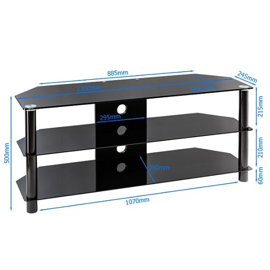 Eshott Glass TV Stand Large In Black With Glass Shelves_2
