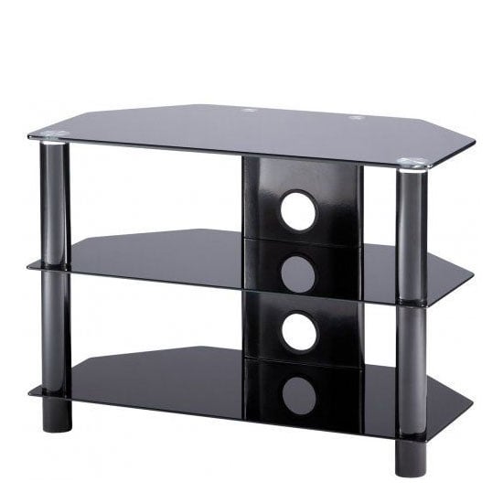 Essentials Glass TV Stand In Black With 3 Shelves FiF
