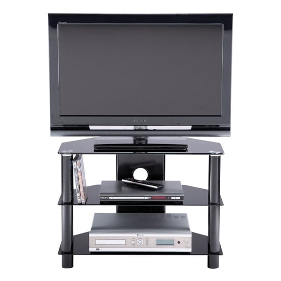 Read more about Estero small glass tv stand with metal frame in black