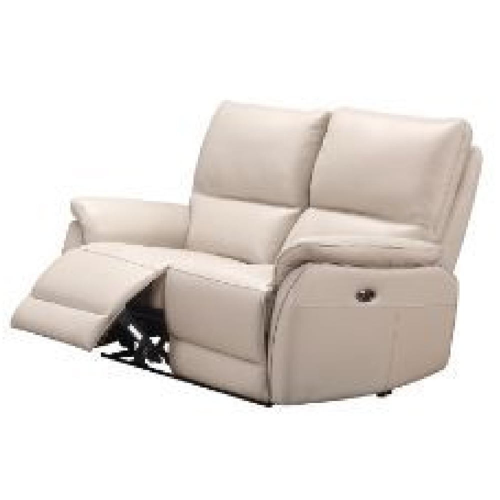 Essex Faux Leather Electric Recliner 2 Seater Sofa In Chalk