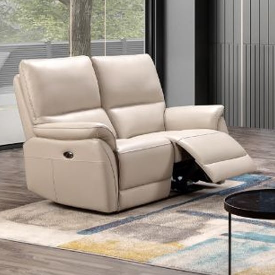 Photo of Essex leather electric recliner 2 seater sofa in chalk