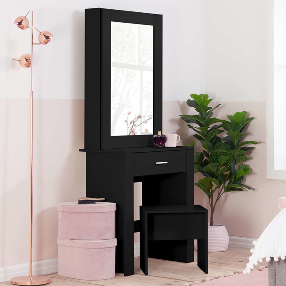 Essex Wooden Dressing Table Set In Black