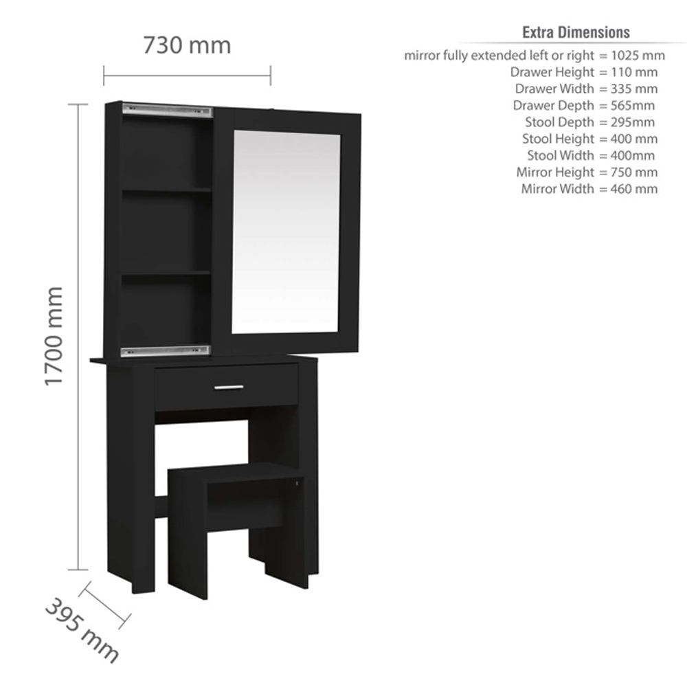 Essex Wooden Dressing Table Set In Black