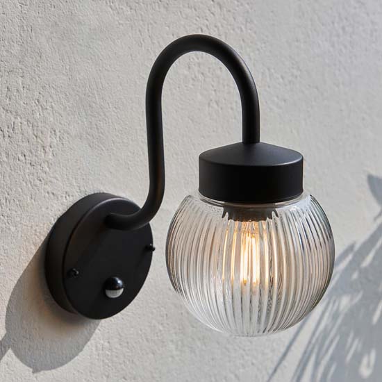 Estepona Clear Ribbed Glass Shade Wall Light In Black